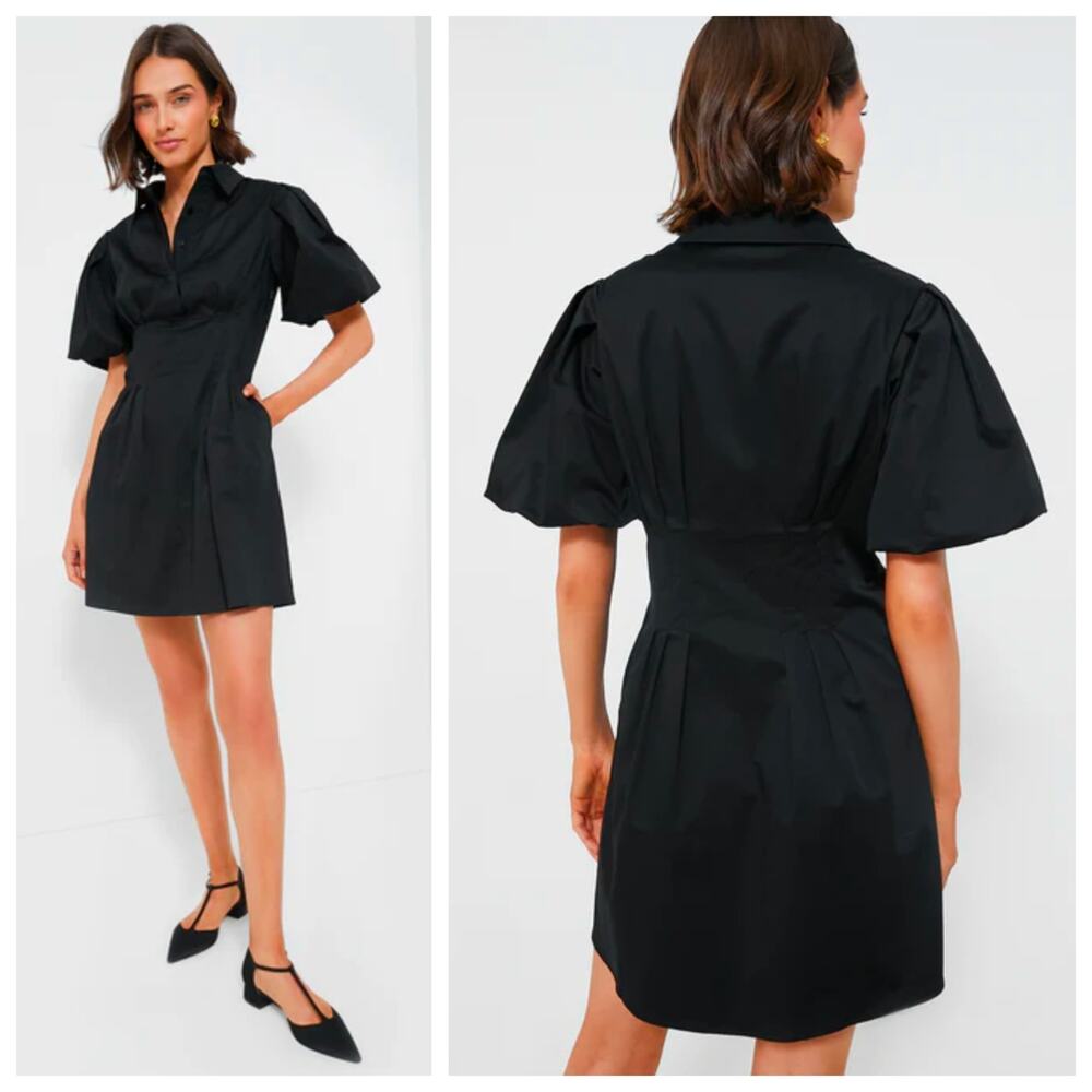 Tuckernuck Delaney Black Puff Sleeve Mini Dress XL Collared Shirt Dress NWT